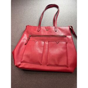 Mathew + Julian Red Faux Leather Tote Shoulder Bag Gold Hardware Chevron Lining